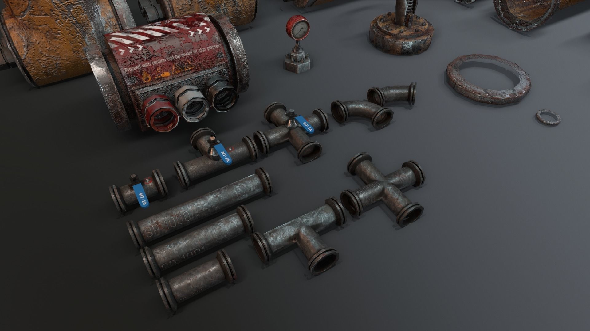 Modular Industrial Pipes Low-poly 3D model_8