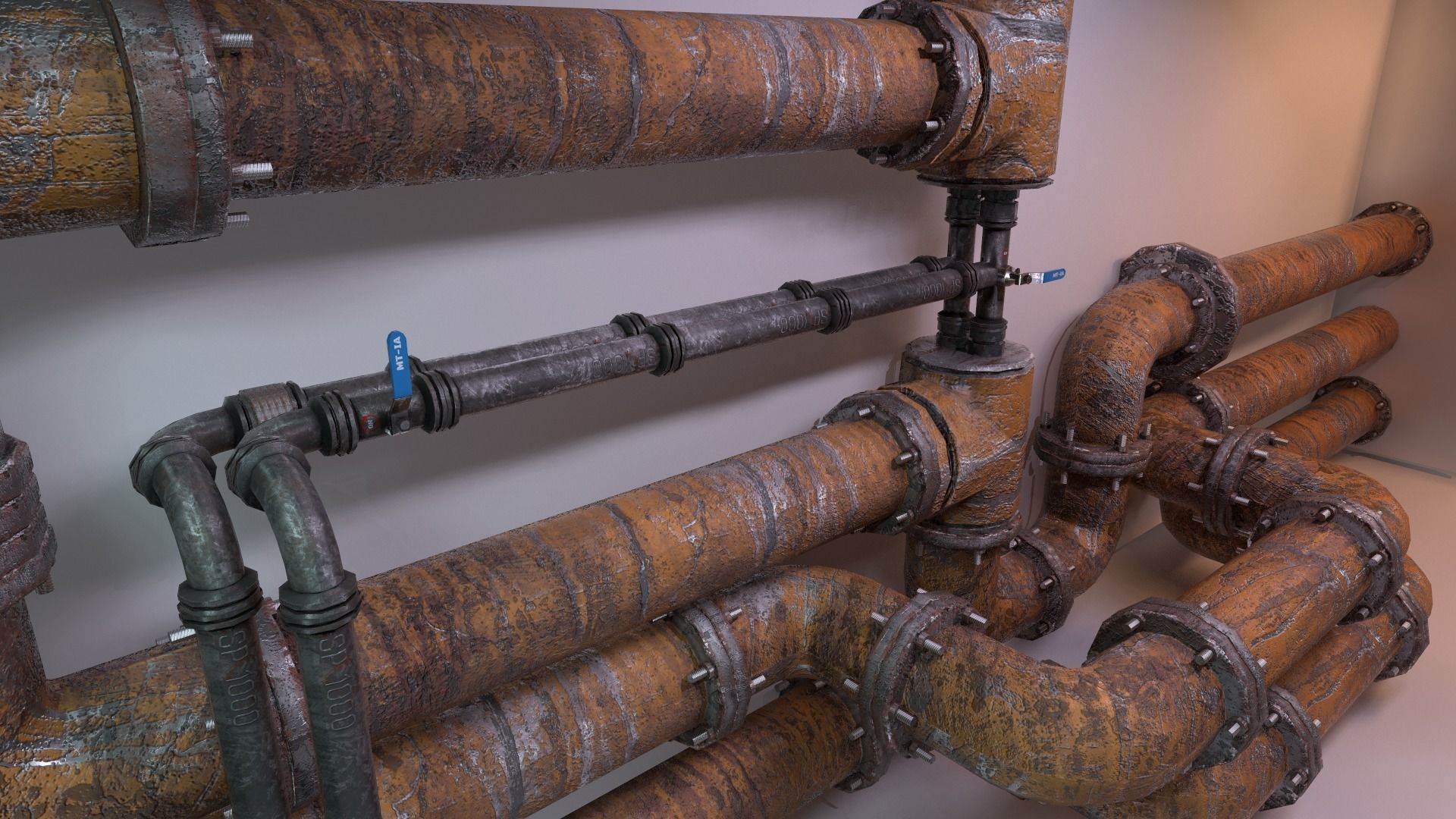 Modular Industrial Pipes Low-poly 3D model_14