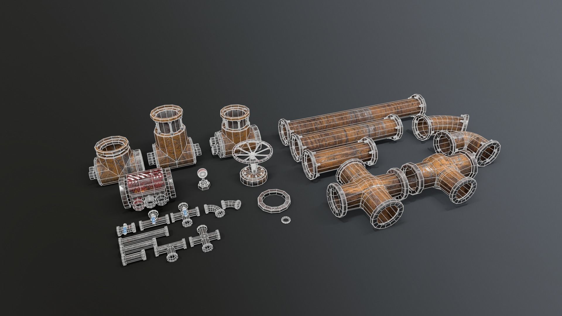 Modular Industrial Pipes Low-poly 3D model_5