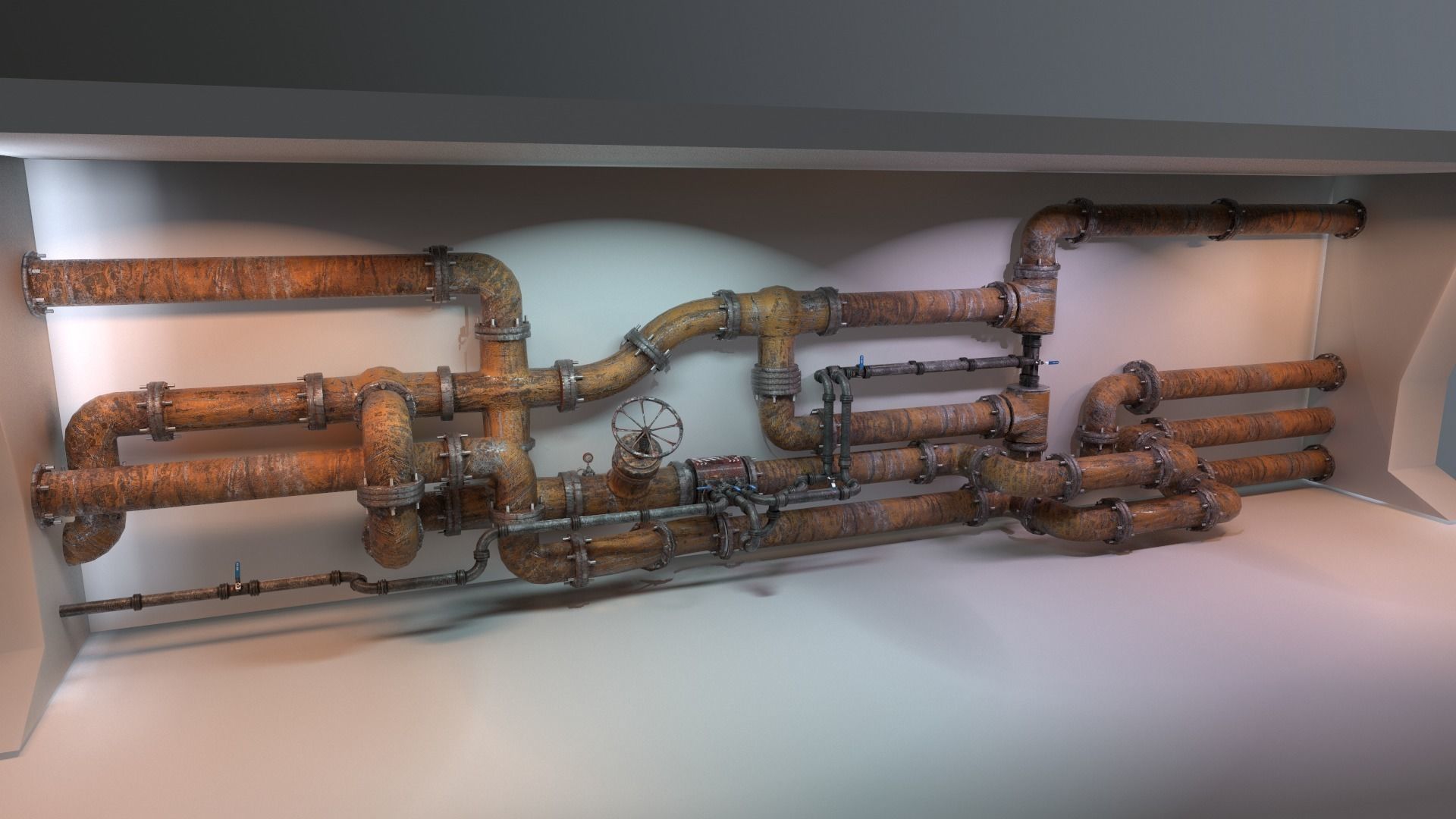 Modular Industrial Pipes Low-poly 3D model_2
