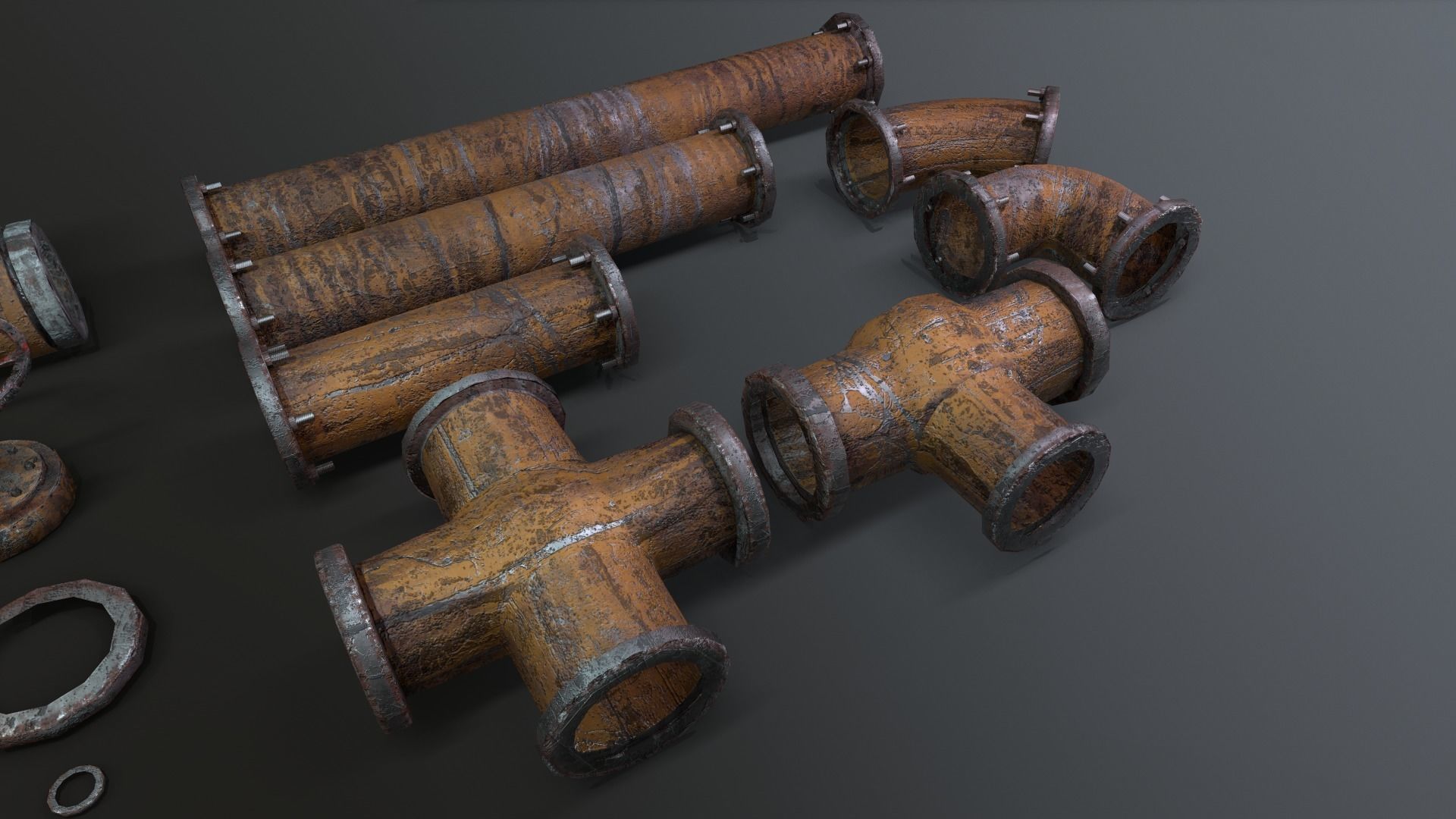 Modular Industrial Pipes Low-poly 3D model_6