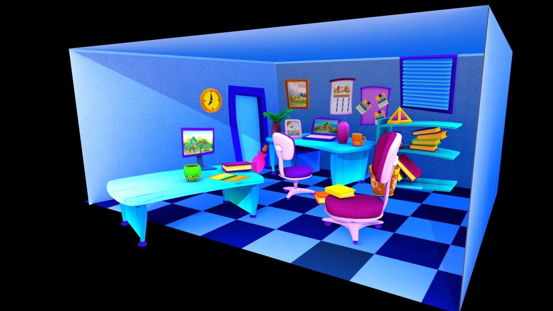 Cartoon Office Pack  Low-poly 3D model_4