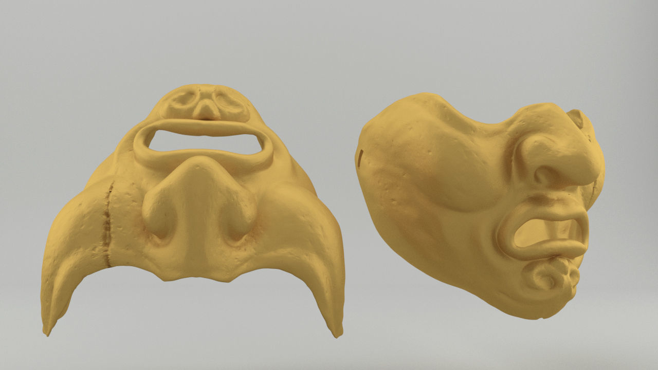 Mempo Japanese Mask  battle-worn version 3D print model_3