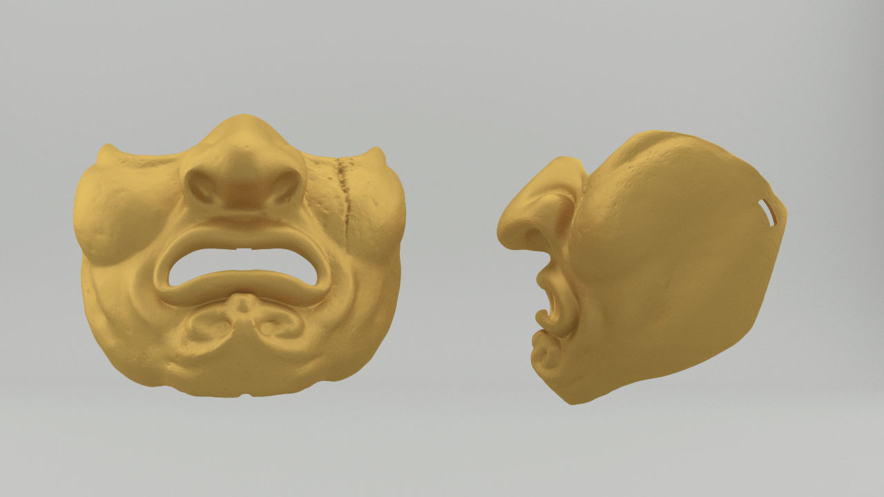 Mempo Japanese Mask  battle-worn version 3D print model_2