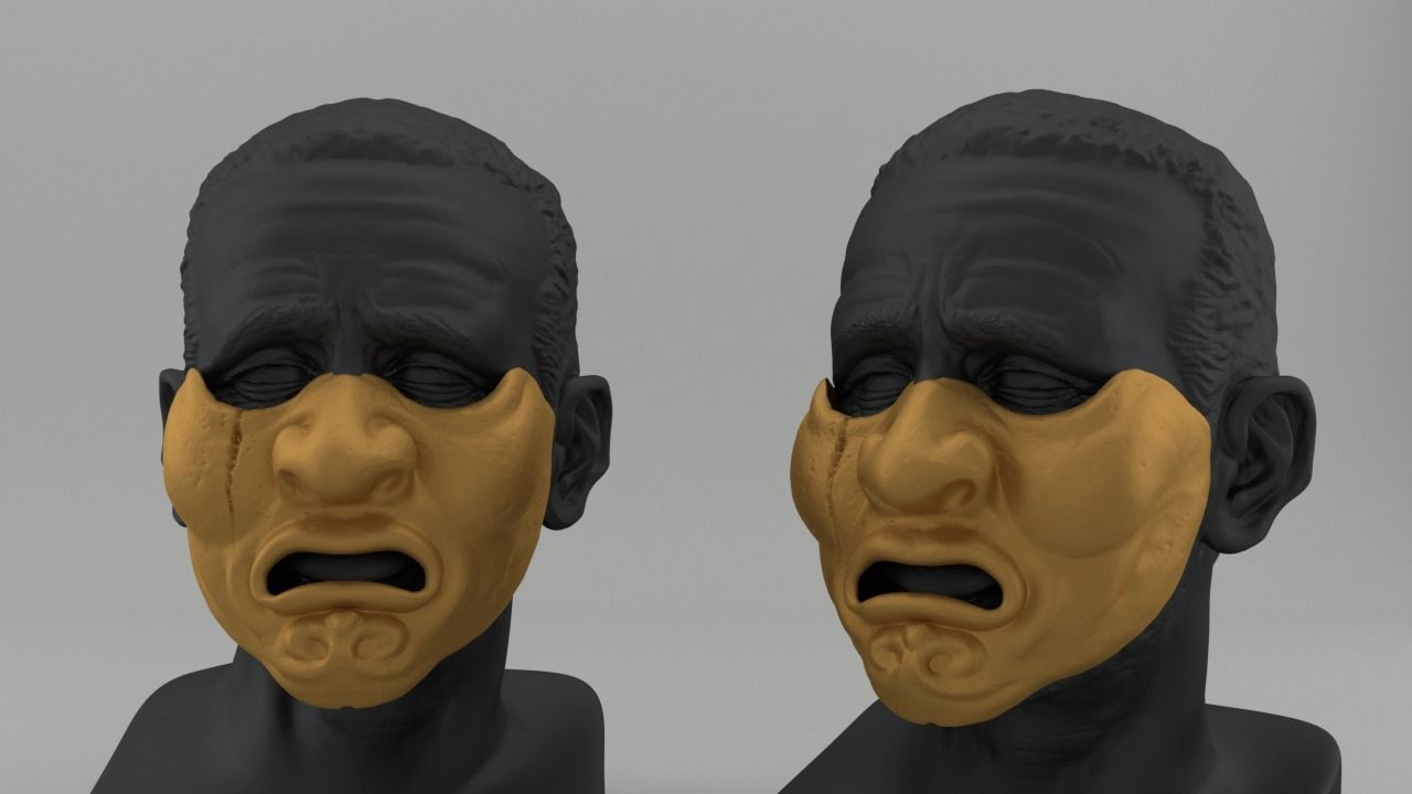 Mempo Japanese Mask  battle-worn version 3D print model_1