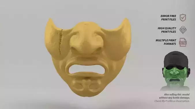Mempo Japanese Mask  battle-worn version 3D print model