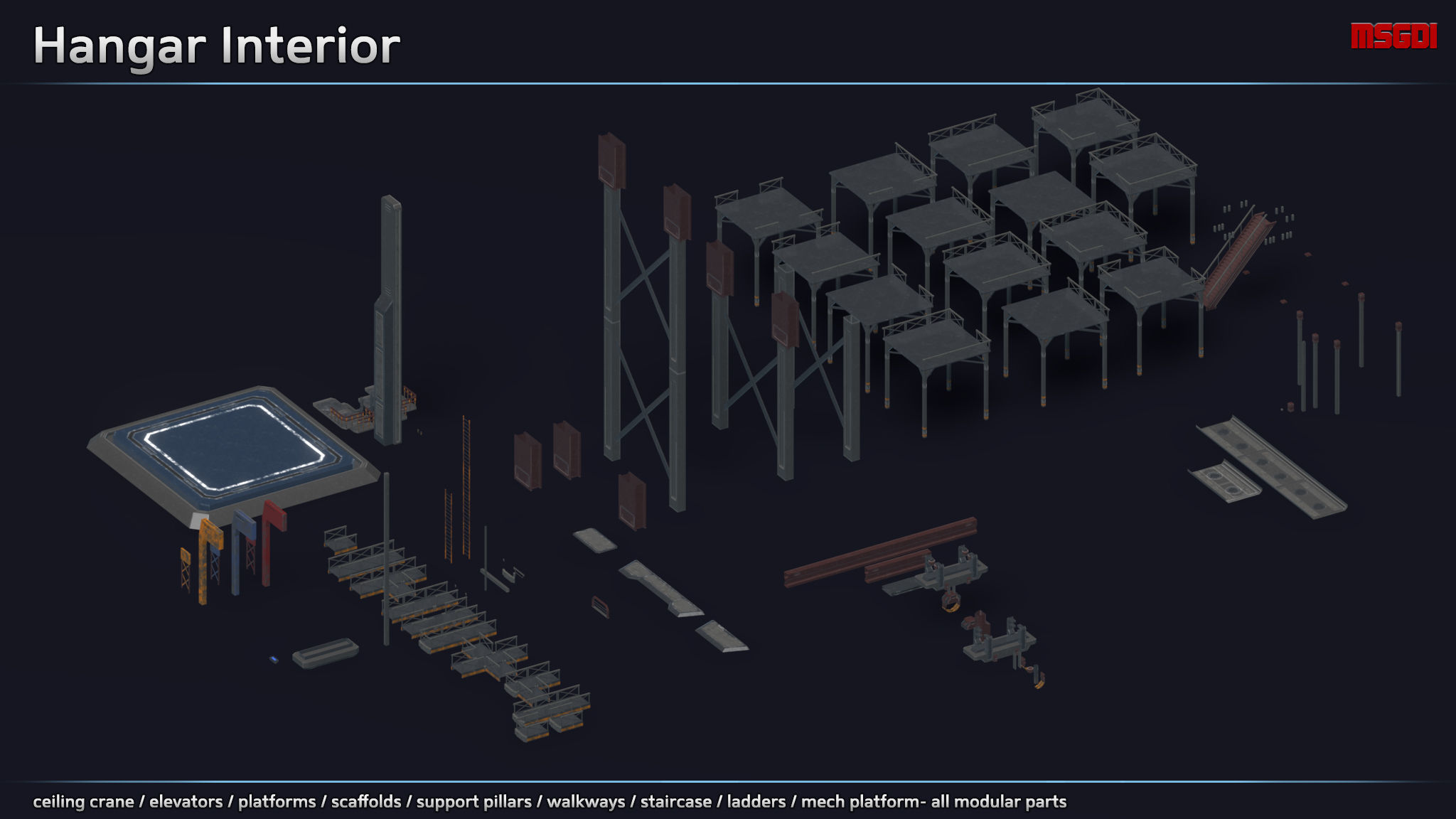 Modular Mech Hangar Low-poly 3D model_9