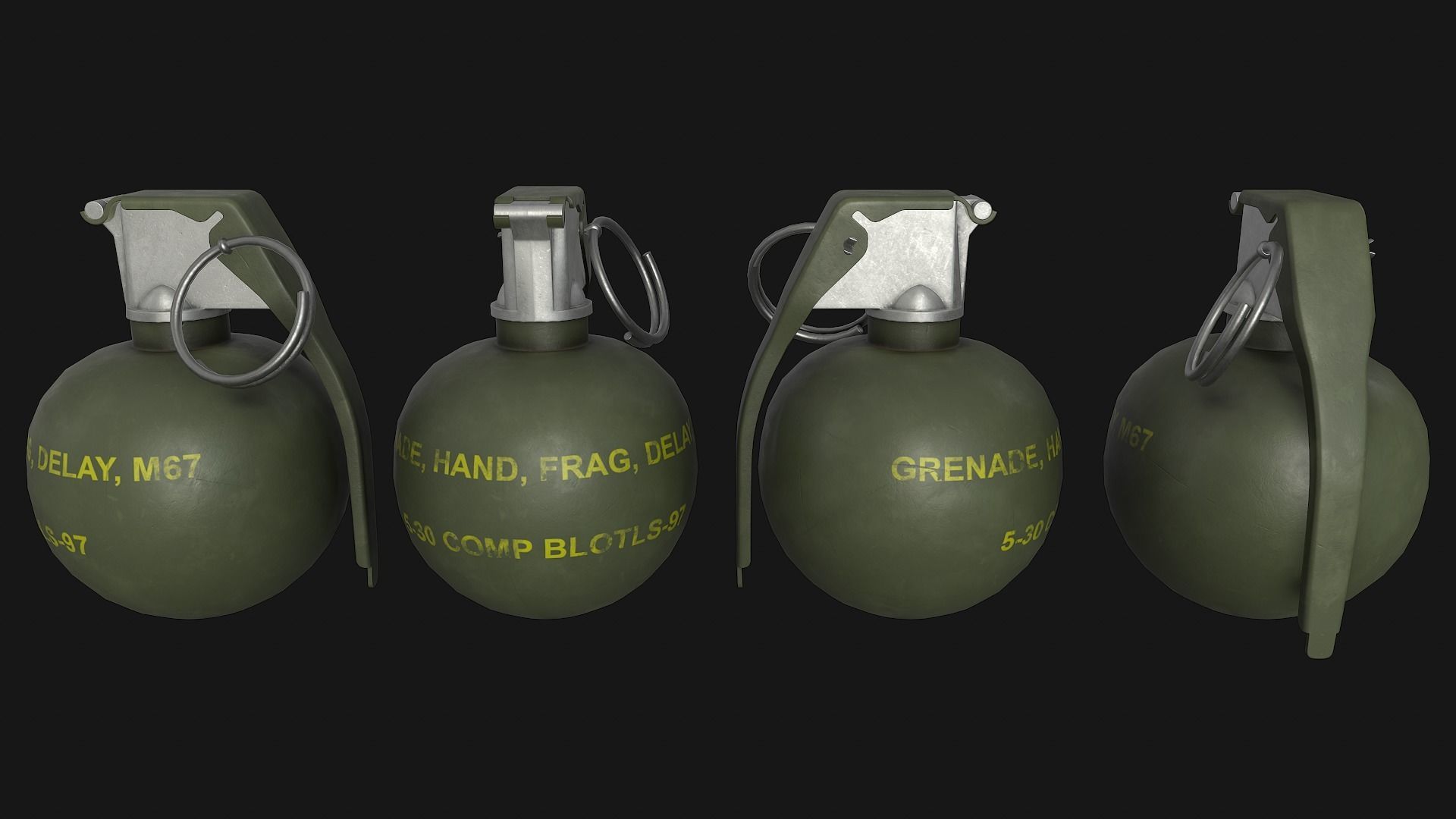 M67 Grenade Low-poly 3D model_6