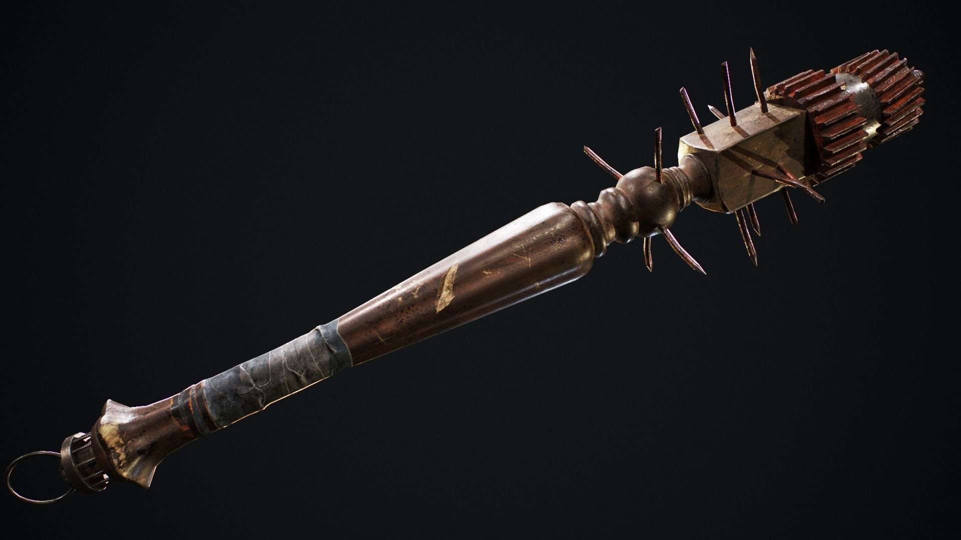 Mace T weapon with spikes Low-poly 3D model_1