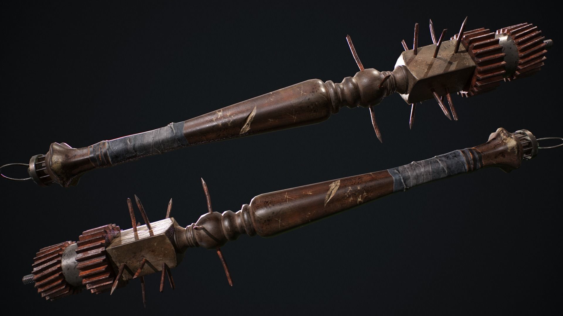 Mace T weapon with spikes Low-poly 3D model_4