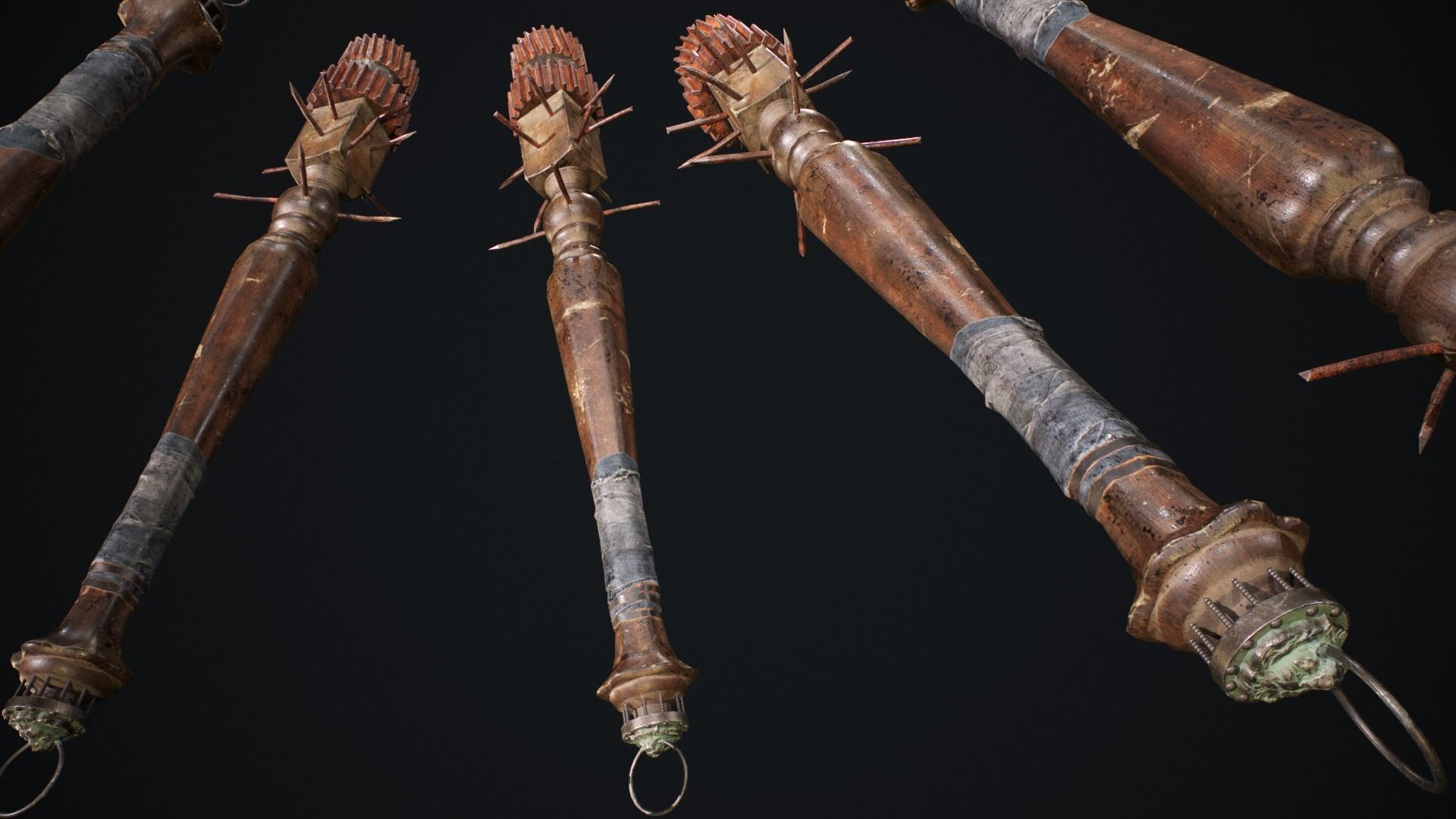 Mace T weapon with spikes Low-poly 3D model_5