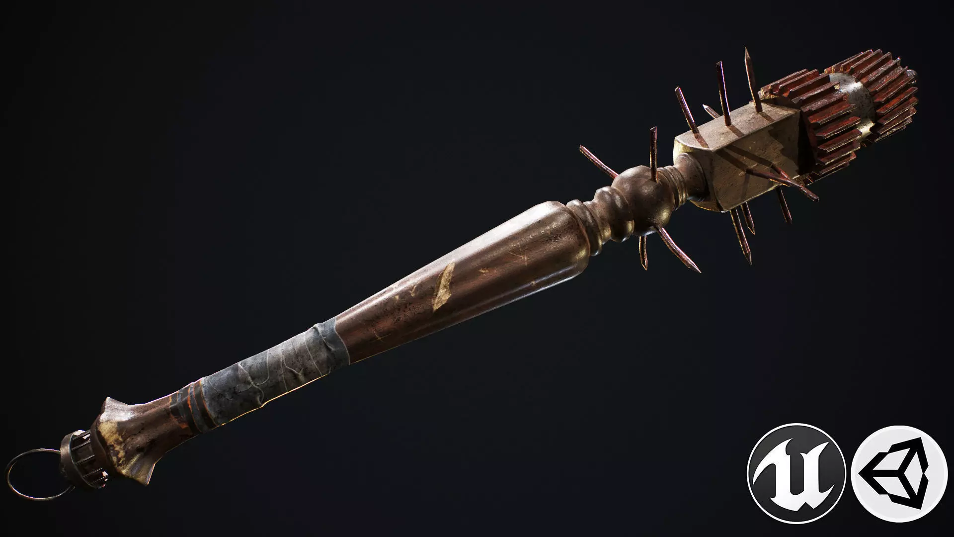 Mace T weapon with spikes Low-poly 3D model_0