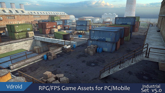 RPG FPS Game Assets for PC Mobile Industrial Set v5 Low-poly 3D model