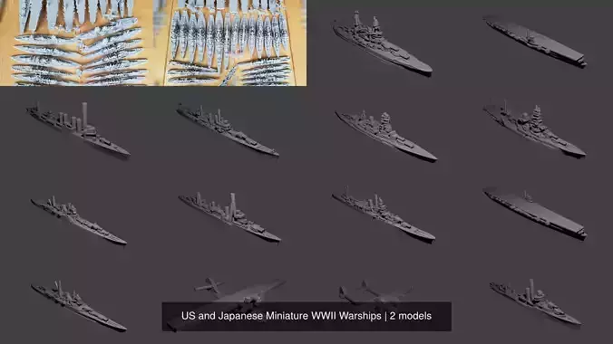 US and Japanese Miniature WWII Warships 3D Model Collection