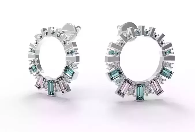 Round Earrings with baguettes