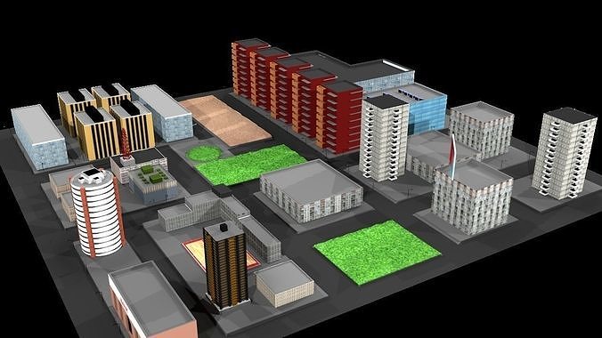 Simple Low poly City 3D Model Free low-poly 3D model