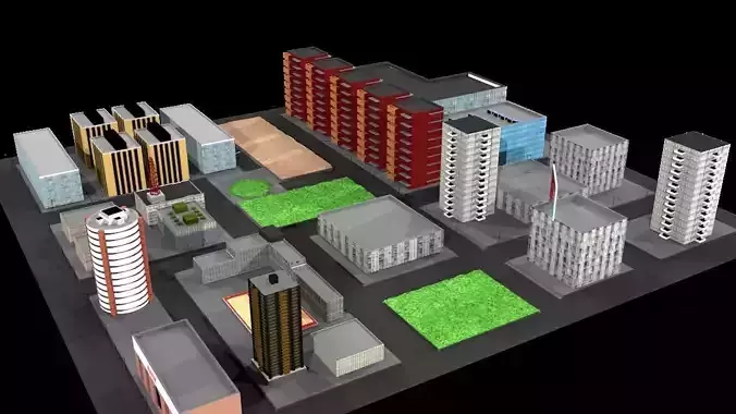 Simple Low poly City 3D Model Free low-poly 3D model