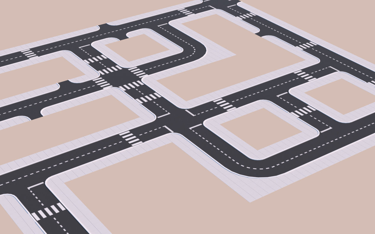 Low Poly Road Tiles Low-poly 3D model_1