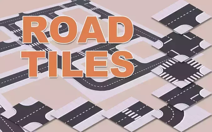 Low Poly Road Tiles Low-poly 3D model