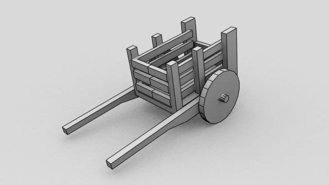 3D Low Poly Old Wheelbarrow Low-poly 3D model