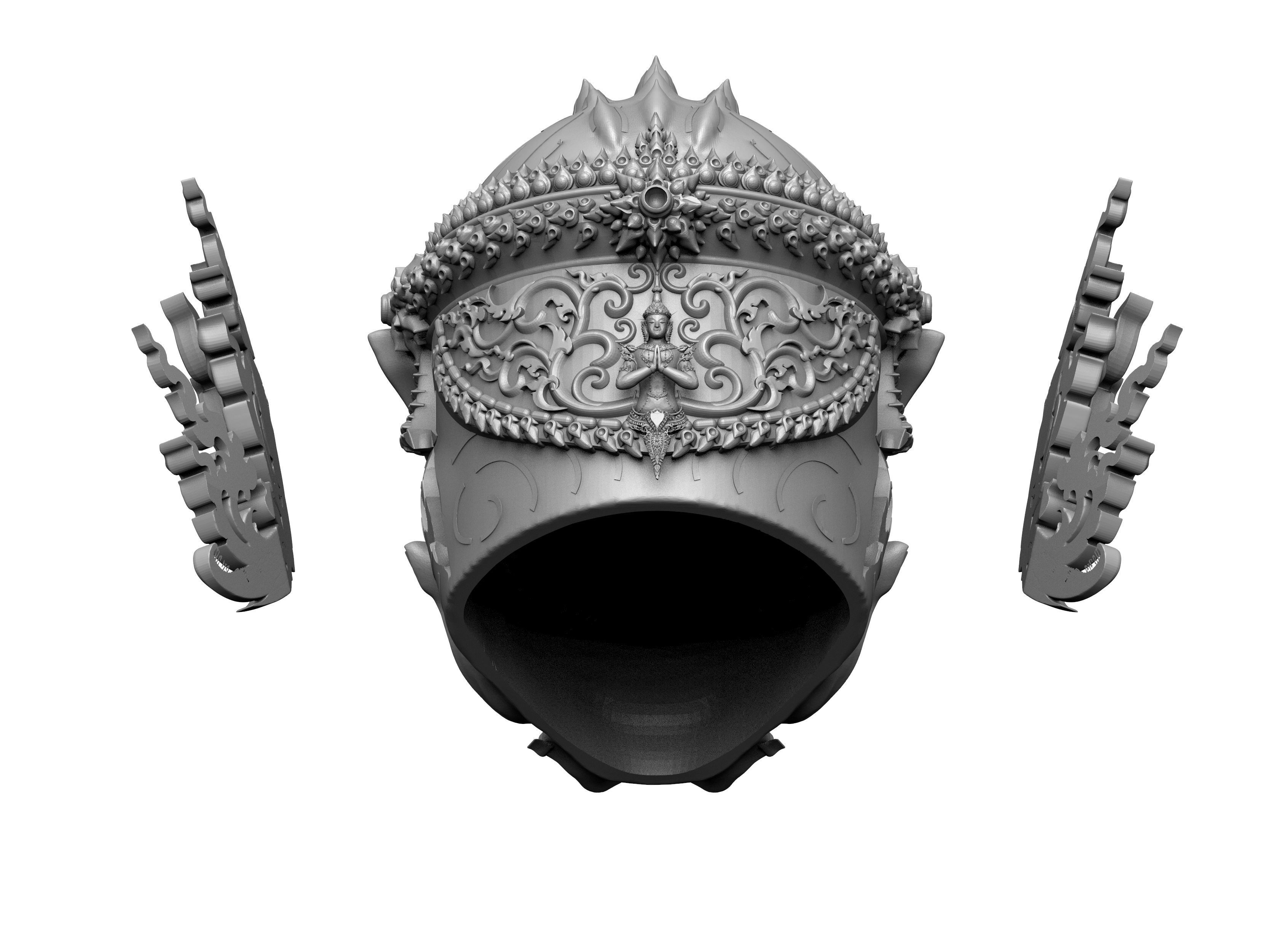 Hanuman - Khon Mask helmet - Thai Pattern 3D print model_7