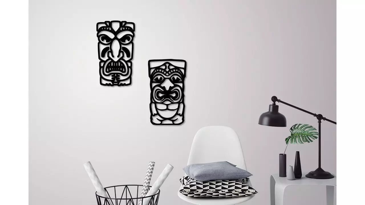 African mask wall decoration 2 Masks 3D print model_0