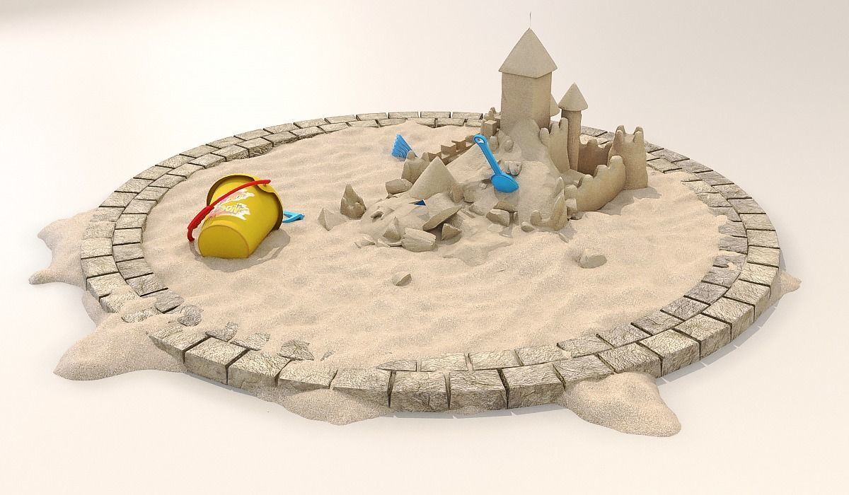 Destroyed Sandcastle with Toys 3D model_3