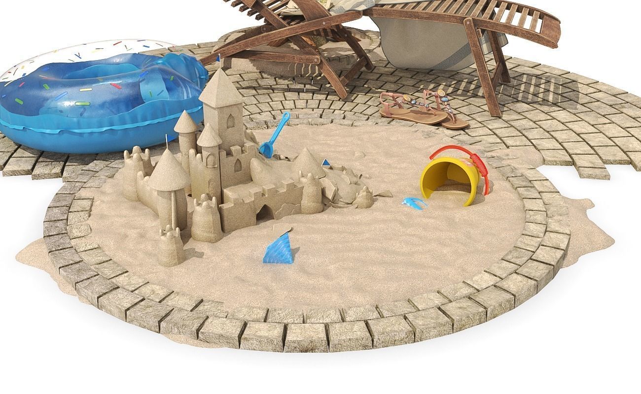 Destroyed Sandcastle with Toys 3D model_8