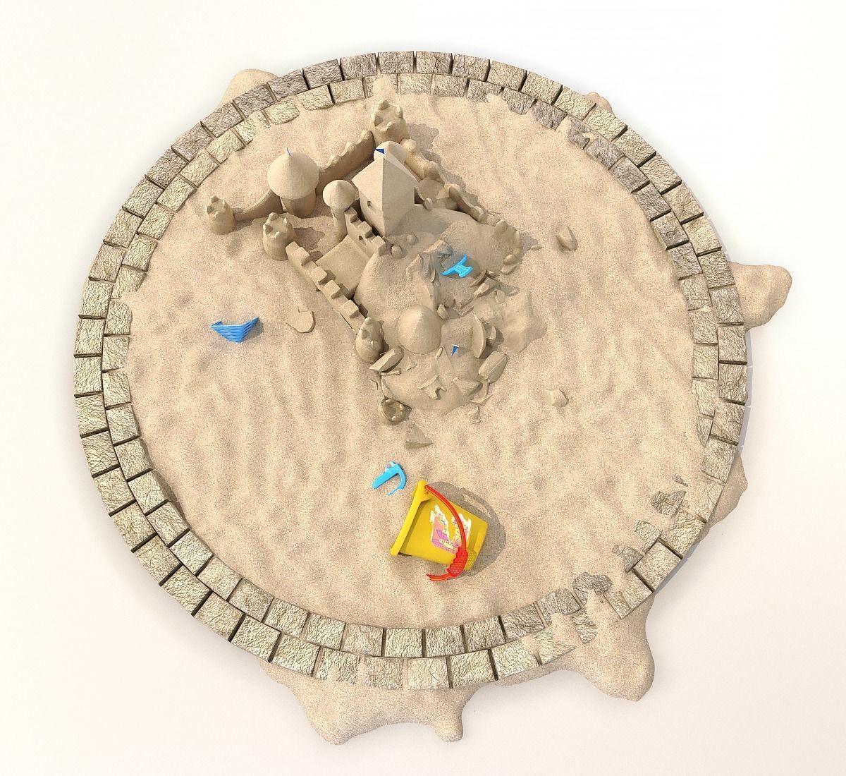 Destroyed Sandcastle with Toys 3D model_6
