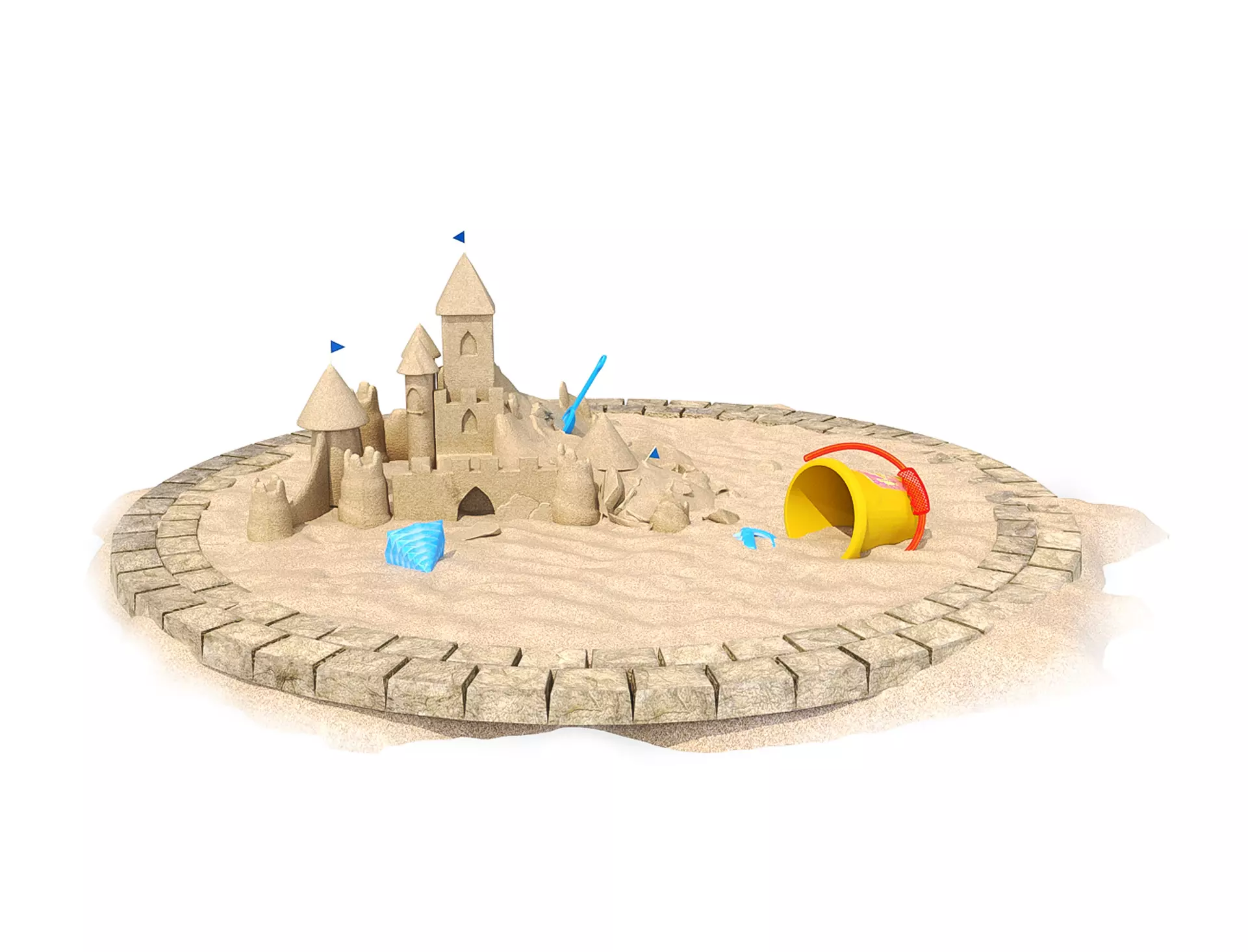 Destroyed Sandcastle with Toys 3D model_0