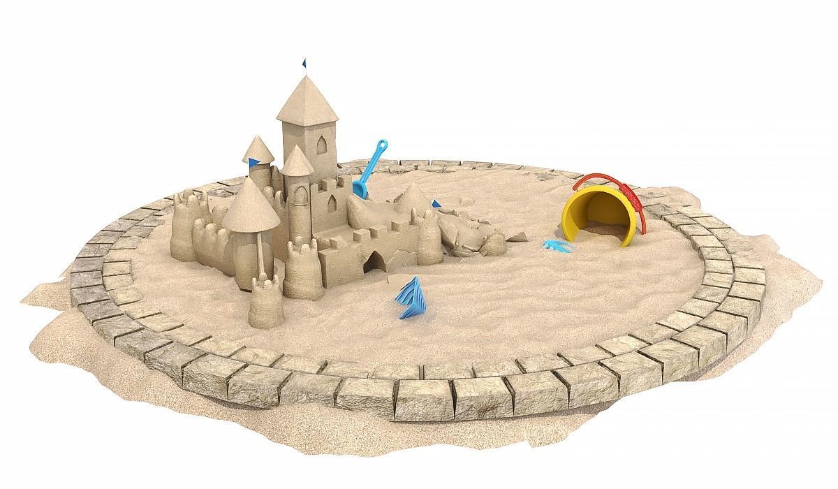 Destroyed Sandcastle with Toys 3D model_2