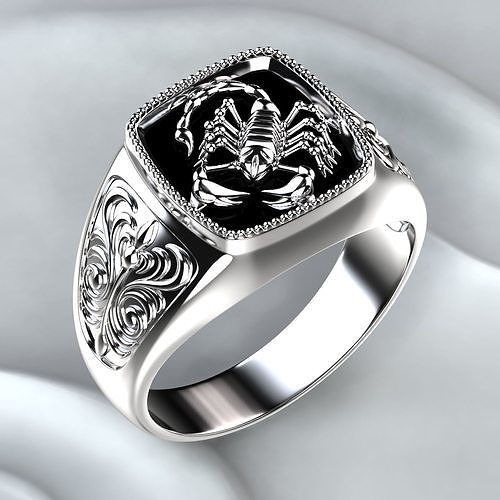 Silver Ring Onyx Scorpio 3D print model