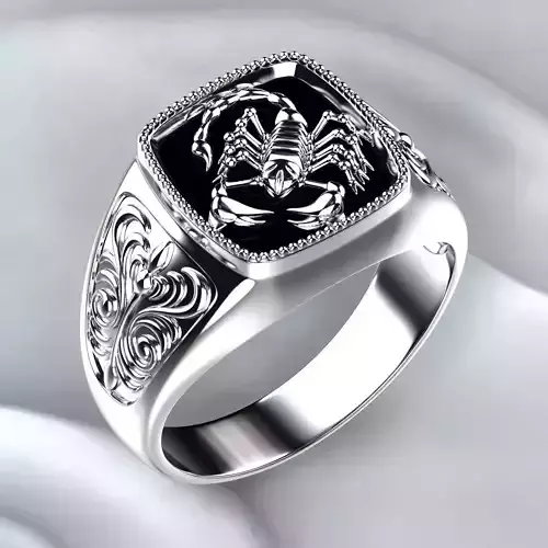 Silver Ring Onyx Scorpio