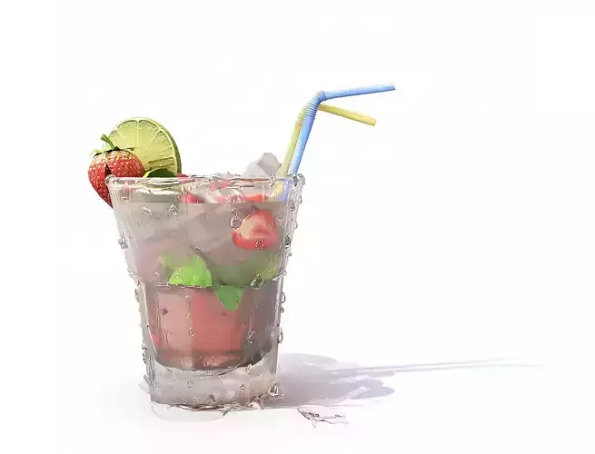 Strawberry Mojito Cocktail Low-poly 3D model