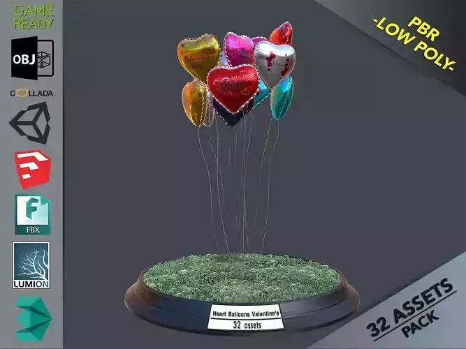 Heart Balloons Valentine Pack Low-poly 3D model