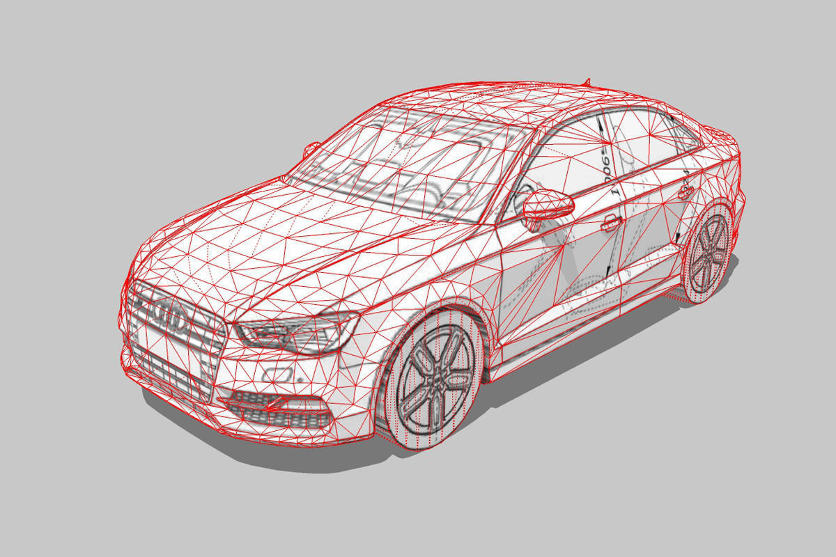 Audi A3 Limousine 3d blueprint Low-poly 3D model_4