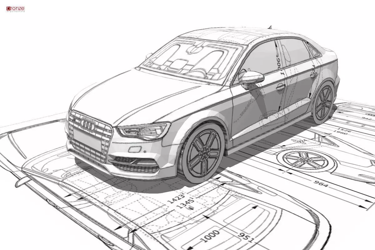 Audi A3 Limousine 3d blueprint Low-poly 3D model_0