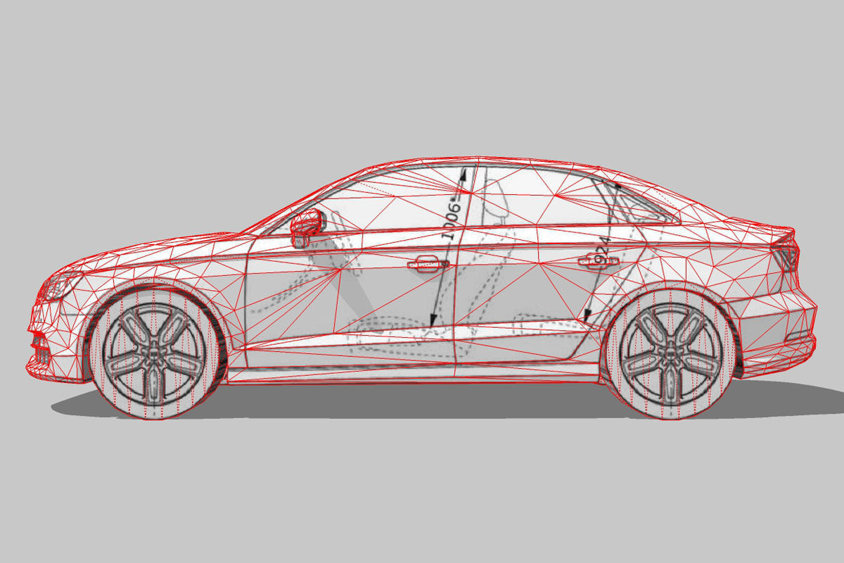 Audi A3 Limousine 3d blueprint Low-poly 3D model_5