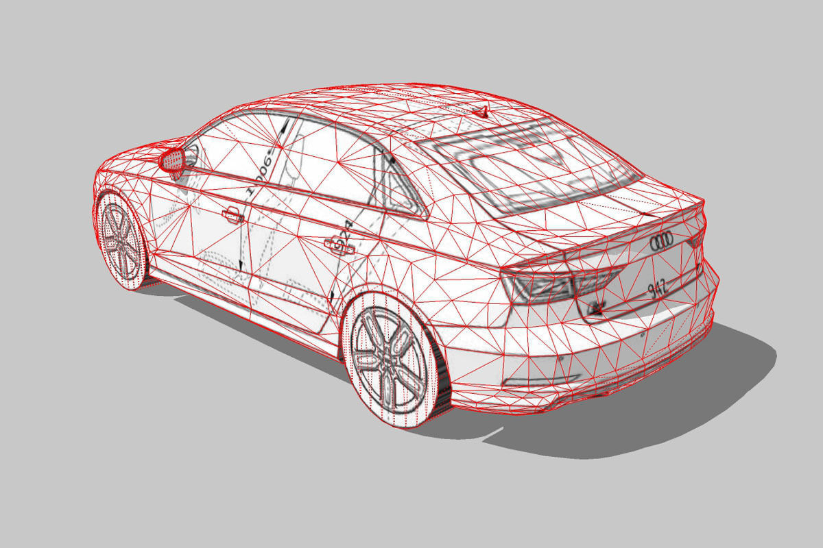 Audi A3 Limousine 3d blueprint Low-poly 3D model_6