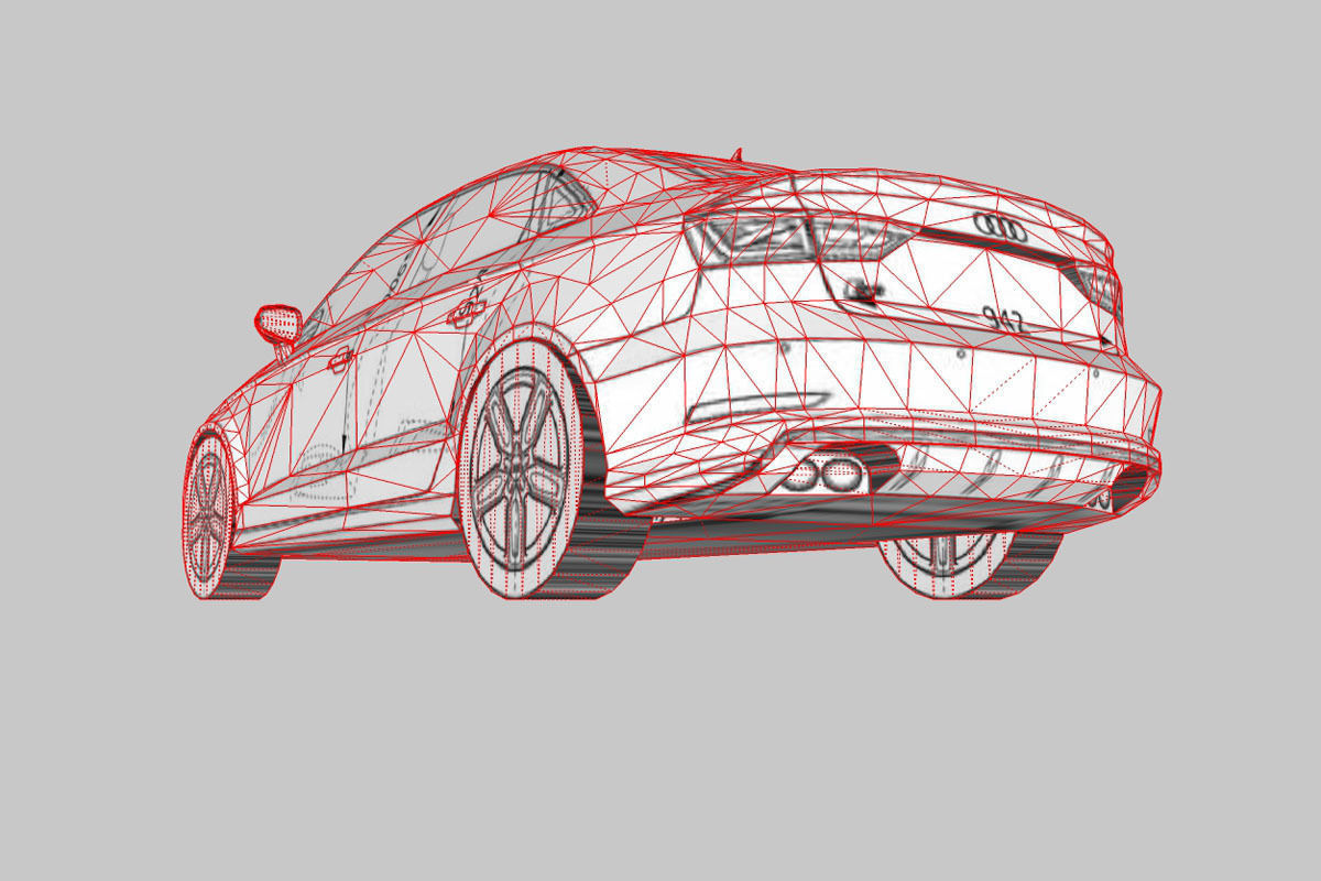 Audi A3 Limousine 3d blueprint Low-poly 3D model_9