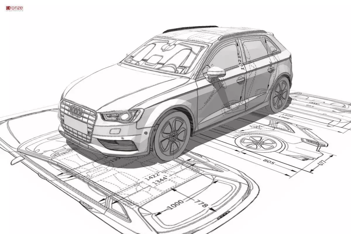 Audi A3 Sportback 3d blueprint Low-poly 3D model
