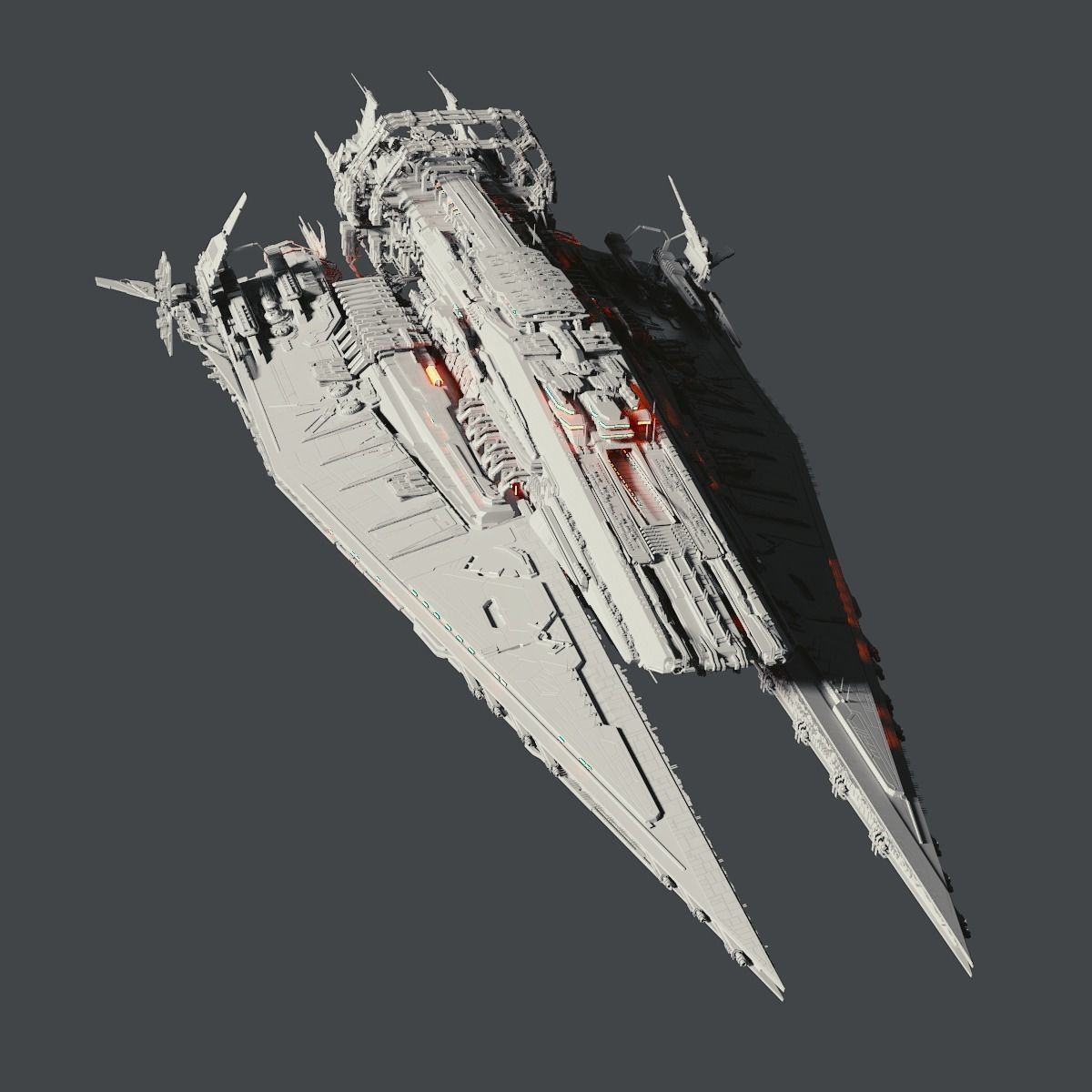 Heavy Detailed Starship 3D model_1