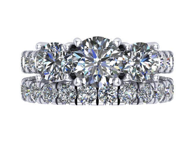 Three stone ring with matching band 3D print model_1