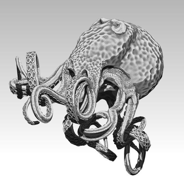 Octopus King Detailed Drawing 3D print model_2