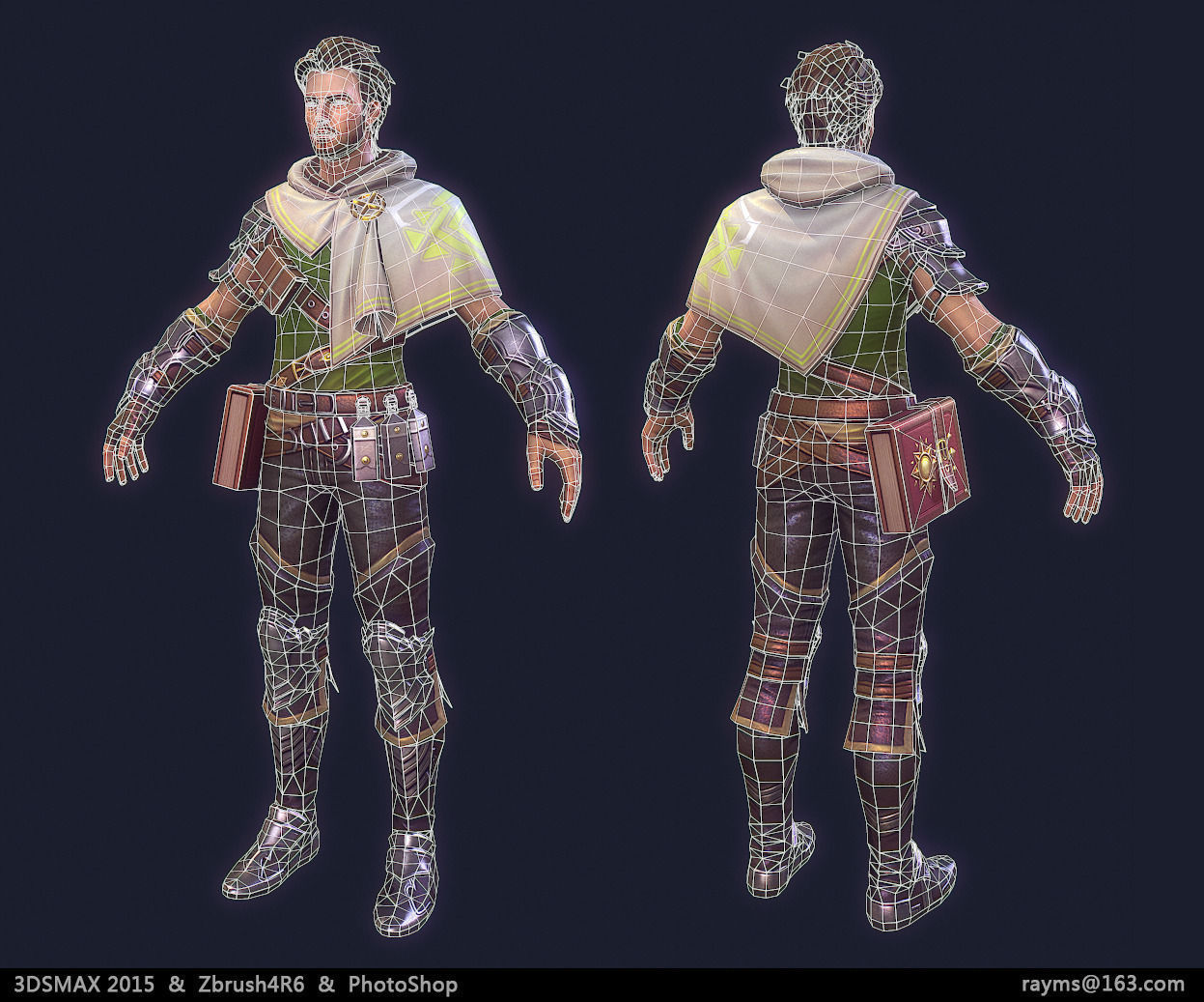 Priest man Cloak Armor Warrior Magic Book Master minister Low-poly 3D model_3