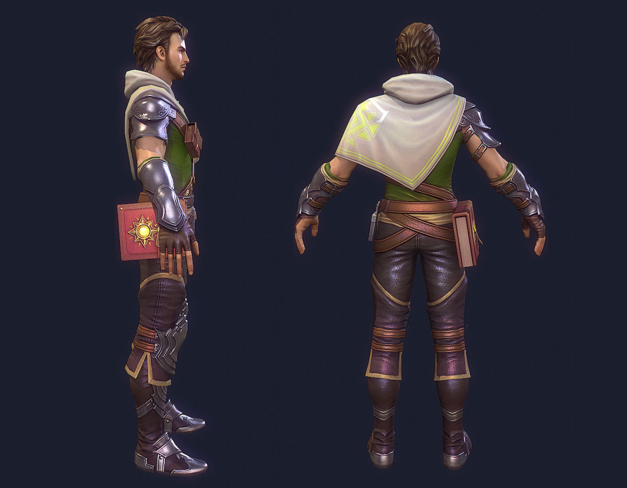 Priest man Cloak Armor Warrior Magic Book Master minister Low-poly 3D model_2