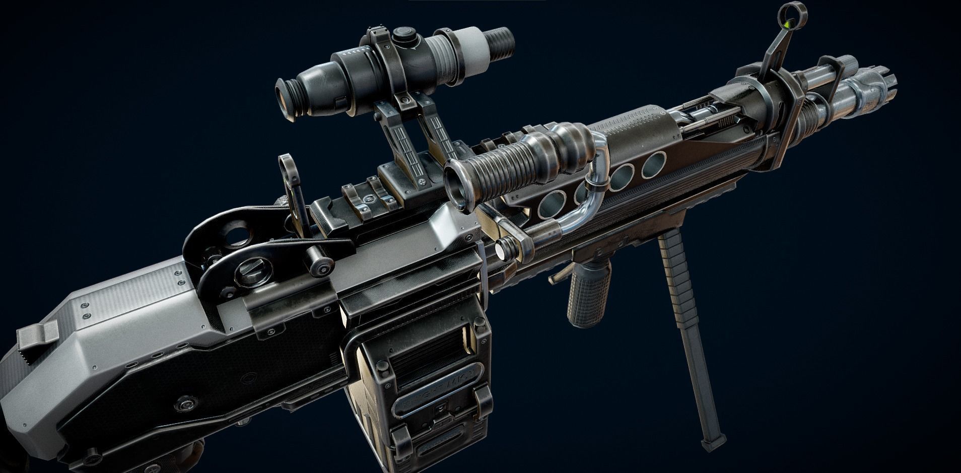 Futuristic Machine Gun Low-poly 3D model_6