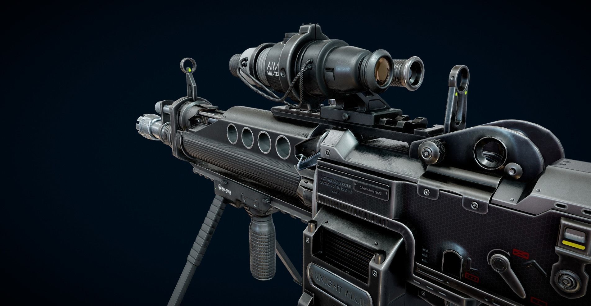 Futuristic Machine Gun Low-poly 3D model_7