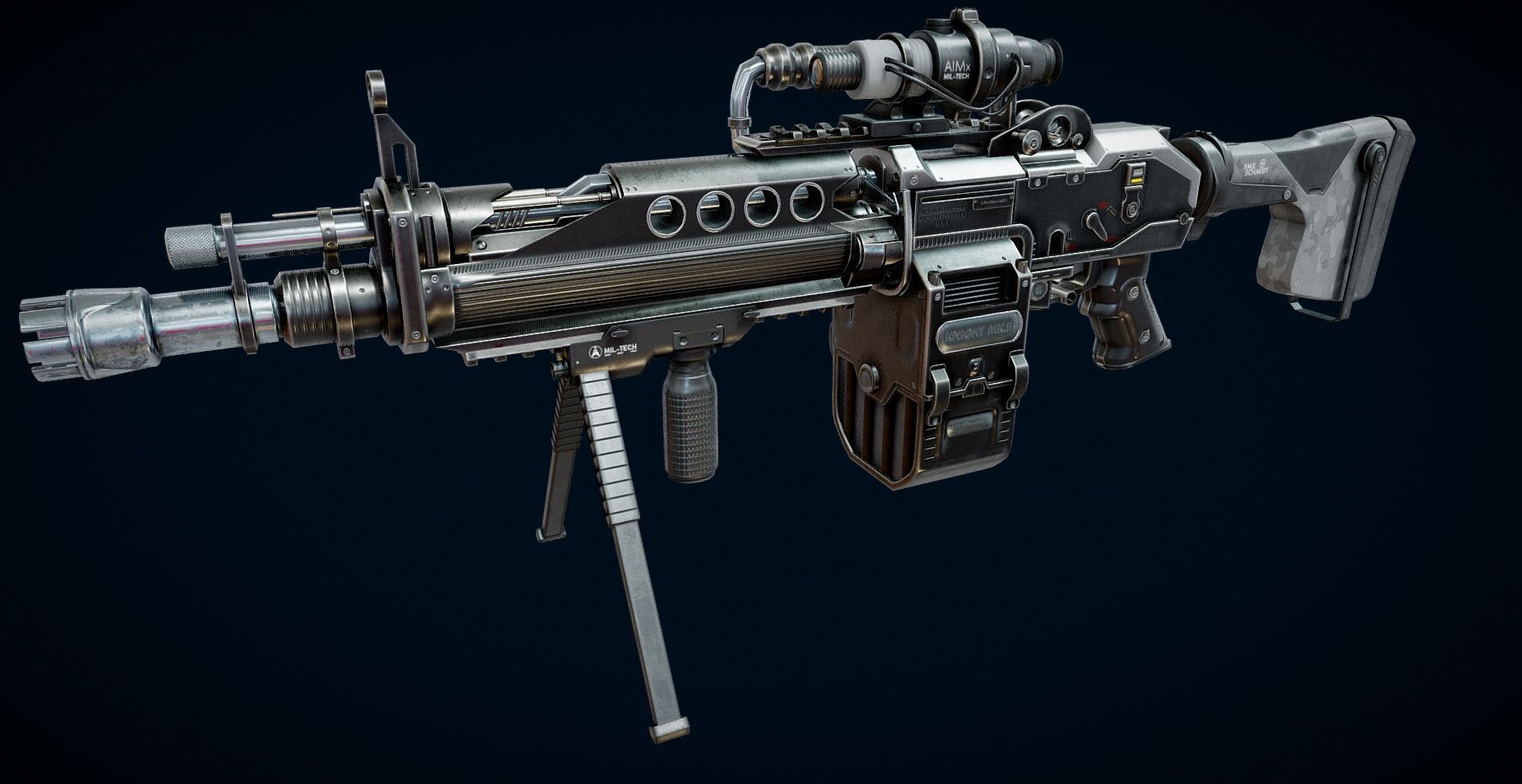 Futuristic Machine Gun Low-poly 3D model_3