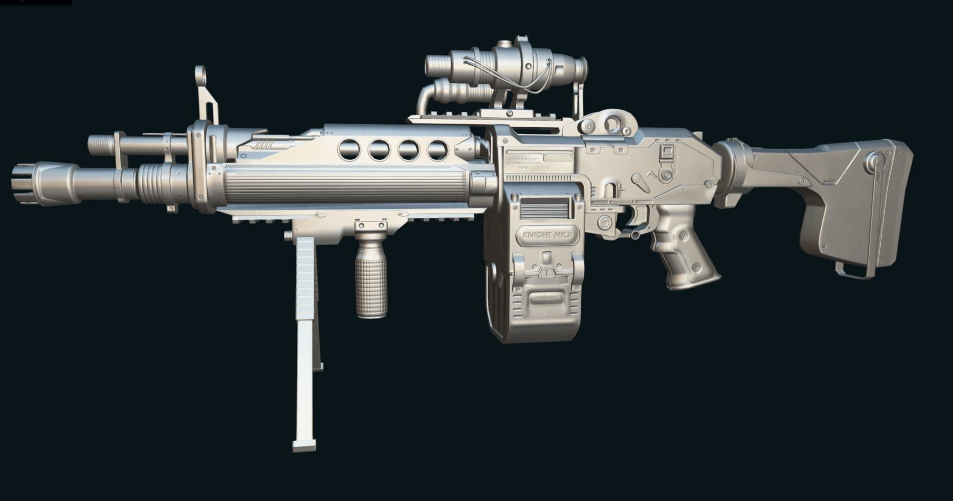 Futuristic Machine Gun Low-poly 3D model_8
